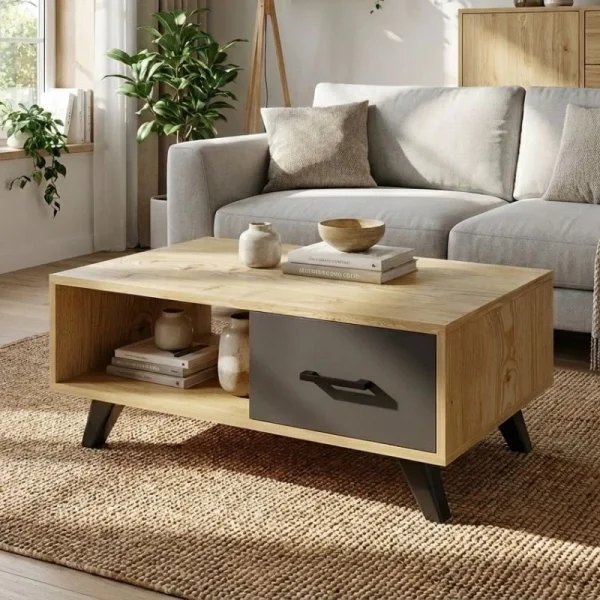 Τραπεζάκι σαλονιού Gilbert Megapap χρώμα sapphire oak - ανθρακί 90x45x35εκ. - Image 2