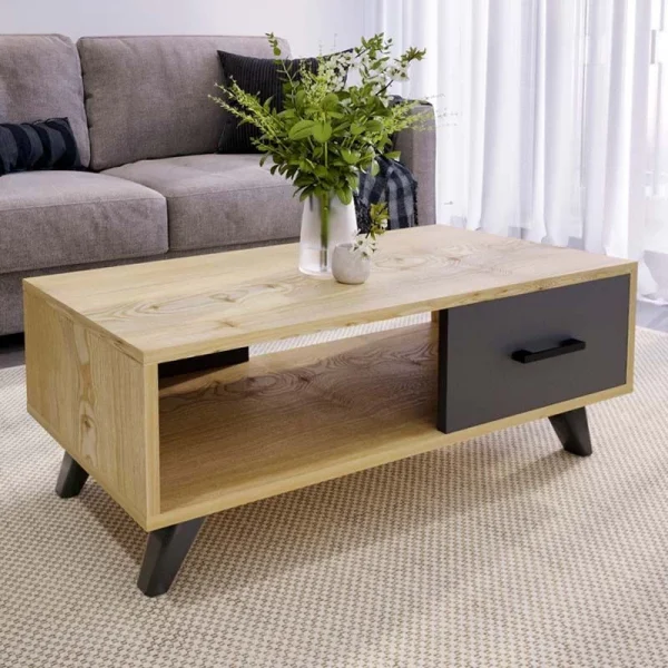 Τραπεζάκι σαλονιού Gilbert Megapap χρώμα sapphire oak - ανθρακί 90x45x35εκ. - Image 3