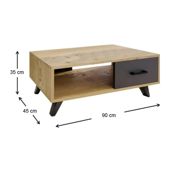 Τραπεζάκι σαλονιού Gilbert Megapap χρώμα sapphire oak - ανθρακί 90x45x35εκ. - Image 5