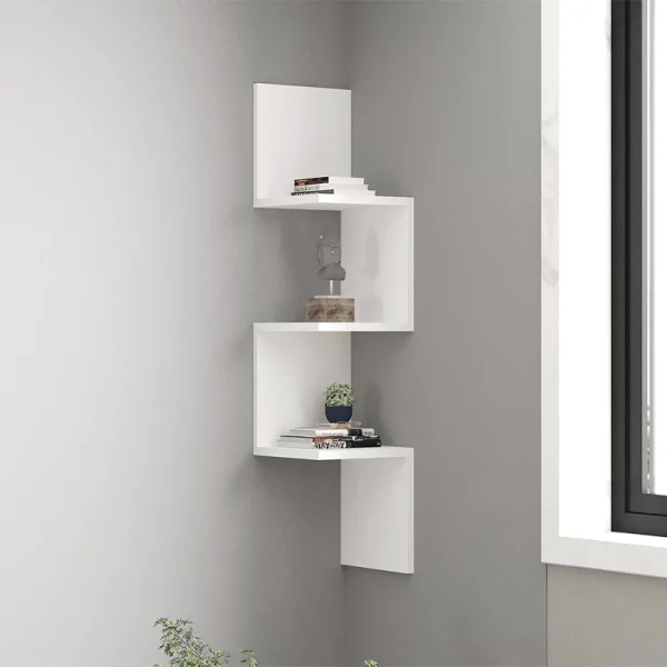 Ραφιέρα τοίχου γωνιακή Zikzak Megapap χρώμα λευκό 25x25x105,4εκ.