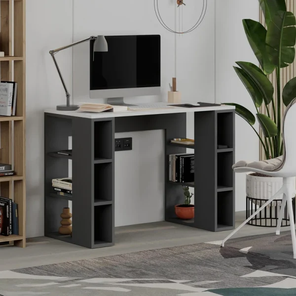 Γραφείο εργασίας Colmar Megapap χρώμα ανθρακί - λευκό 106x50x75εκ.